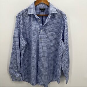 Lauren Ralph Lauren 34/35 XL Blue White Plaid Dress Shirt